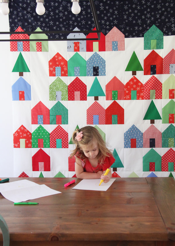 Suburbs Christmas Quilt with a Free Tree Block Pattern