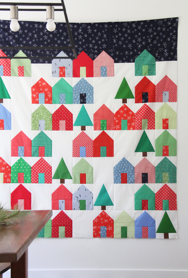 Suburbs Christmas Quilt with a Free Tree Block Pattern